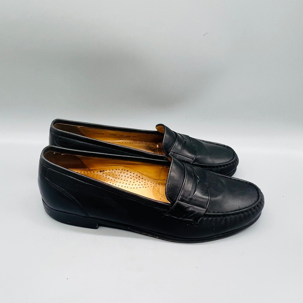Cole Haan Penny Loafers Mens 7.5 Black Leather Made in USA Classic Vintage Shoes